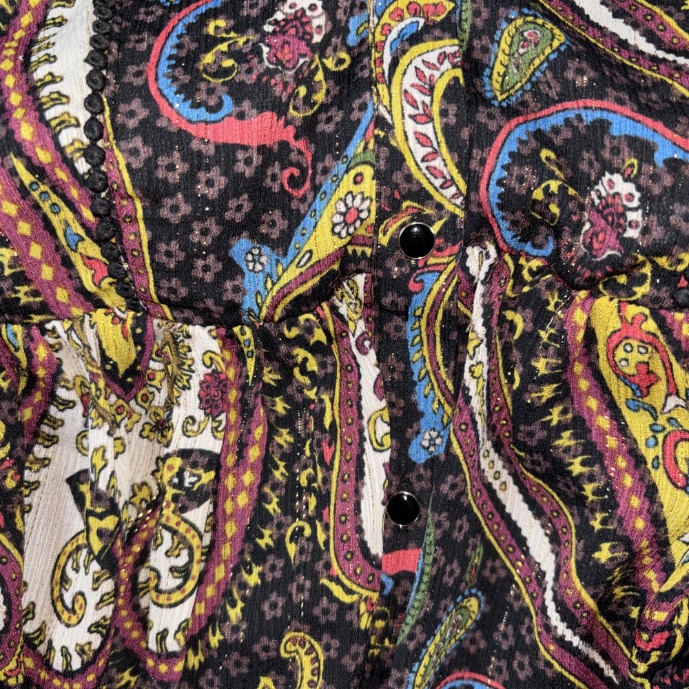 T Tahari Women's Dress Women's 10 Peacock Paisley Button Tiered Cottage Boho New - Picture 9 of 16